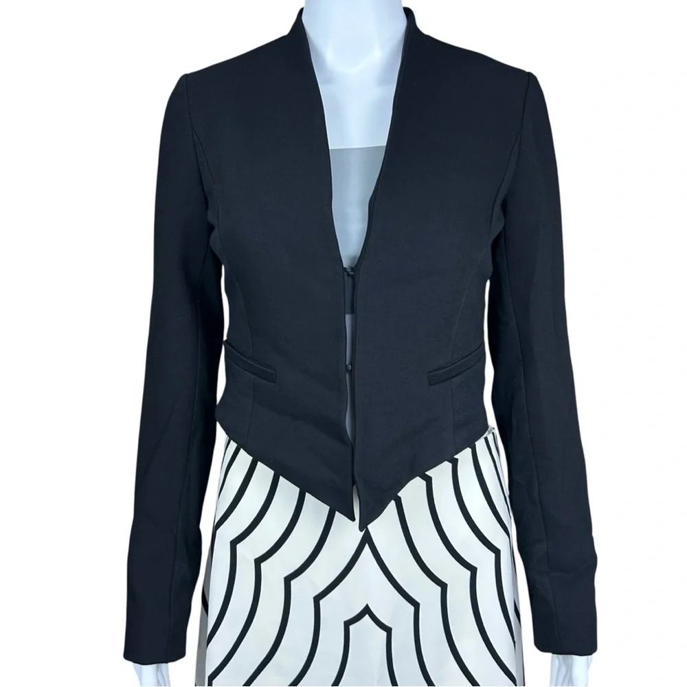 Alice + Olivia Black Cropped Blazer XS Modern Minimalist Art Deco Event Jacket - Picture 2 of 14